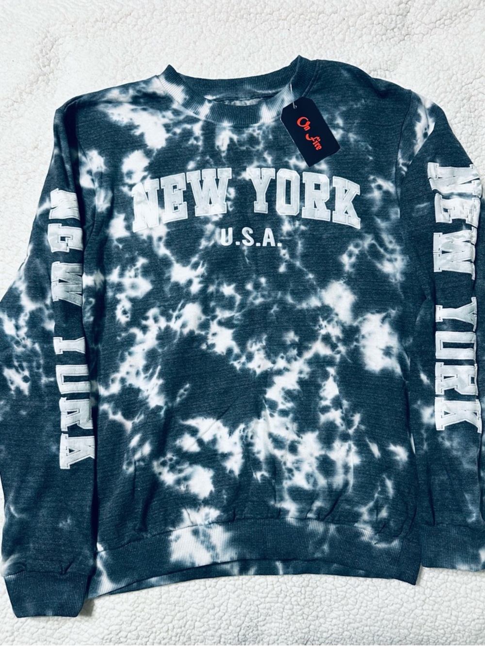 On Fire Tie-Dye 'New York U.S.A.' Crewneck Sweater - Blue/White